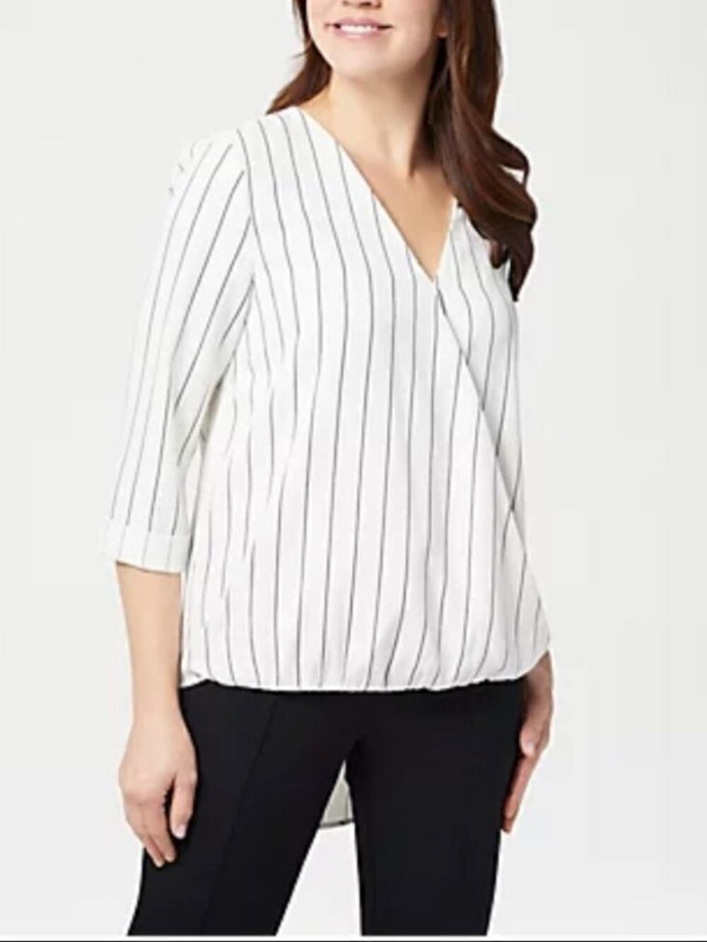 Lisa Rinna Collection Striped Cross Front Top
